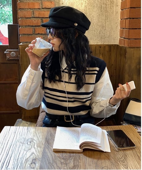 random border knit vest/2color