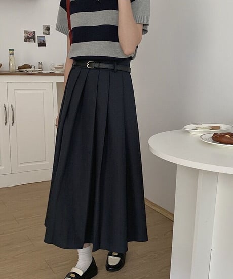A line pleats long skirt/3color