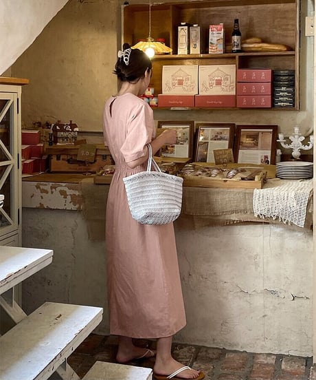 waist mark linen dress/3color