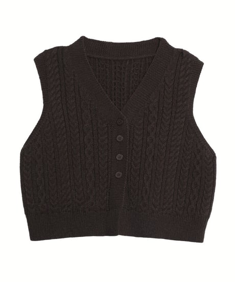 V neck cable knit vest/3color