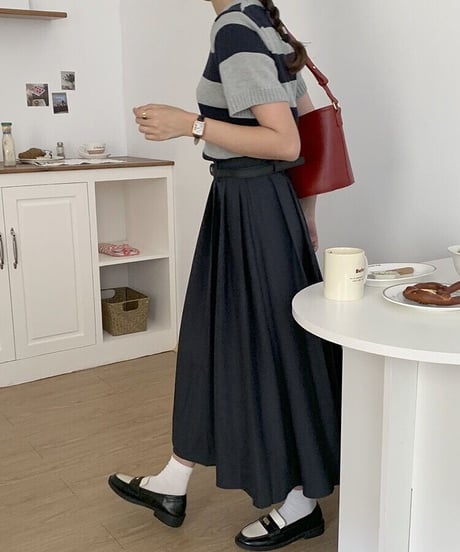 A line pleats long skirt/3color