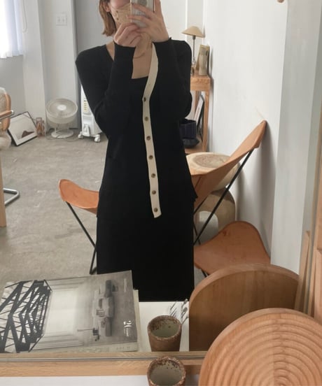 （Set up）bi-color middle cardigan & camisole/3color