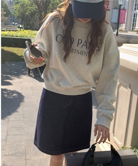 simple middle denim skirt/2color