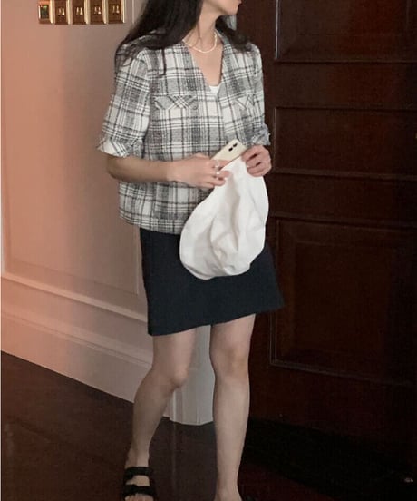 tweed check jacket/2color