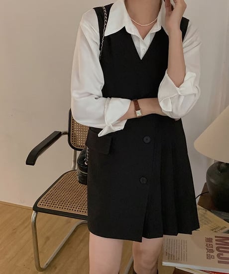 asymmetry vest one-piece/2color