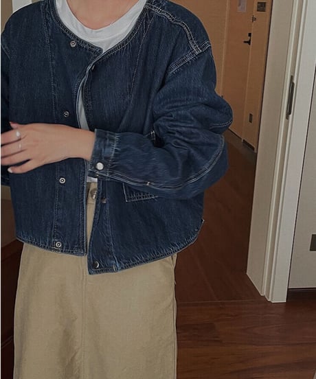 [OUTLET]no collar denim jacket/2color
