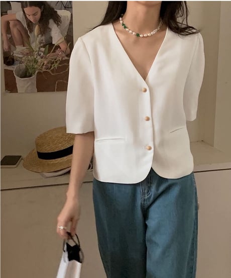 V neck classic jacket(half sleeve)/2color