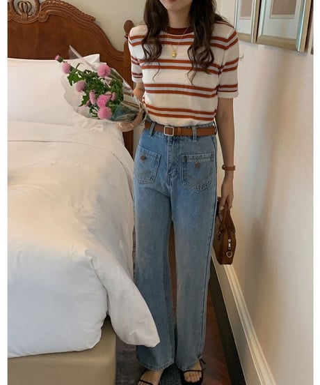 front pocket semi flare denim/2color