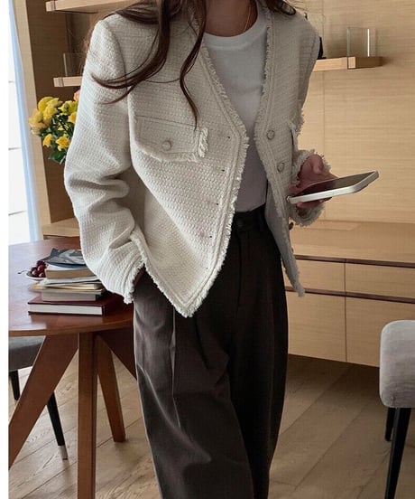 V neck tweed jacket/2color