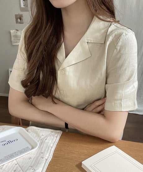 cotton linen open collar shirt/3color