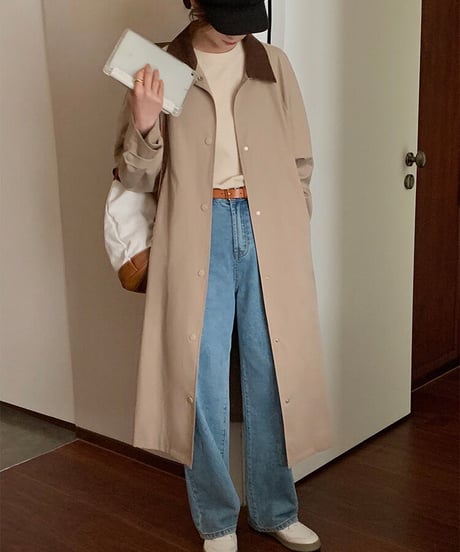 corduroy collar long coat