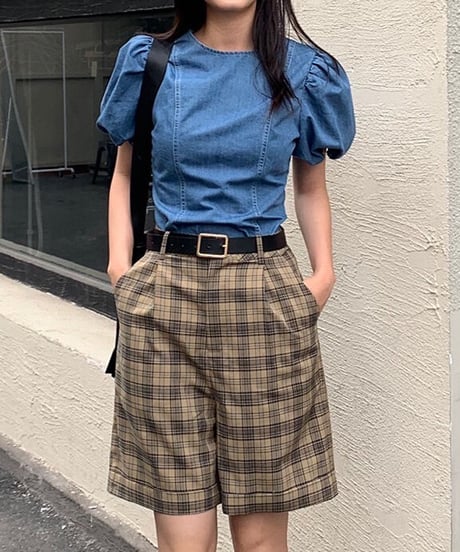 denim balloon sleeve tops