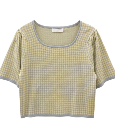 square neck check tops/2color