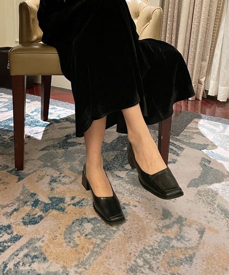 square toe chunky pumps/3color