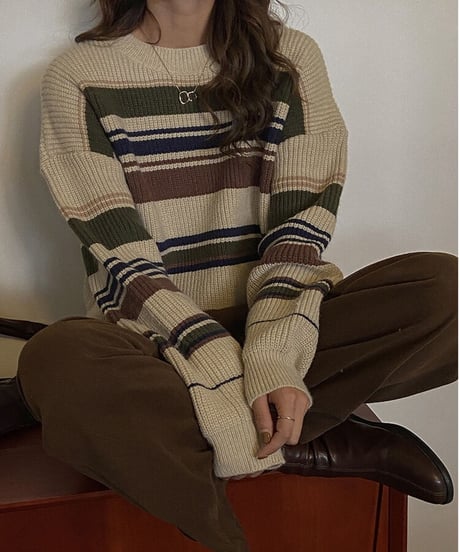 random border rib knit/2color