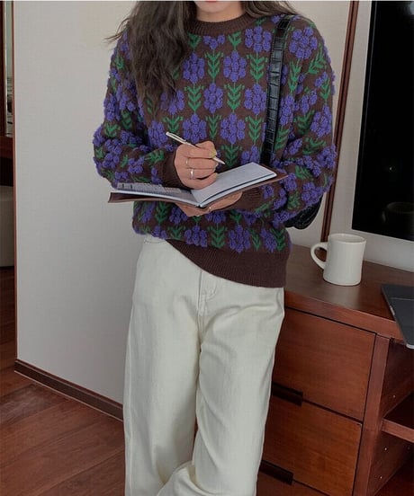 [OUTLET]retro flower knit pullover