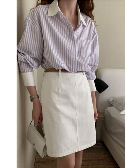 bi-color stripe shirt/2color