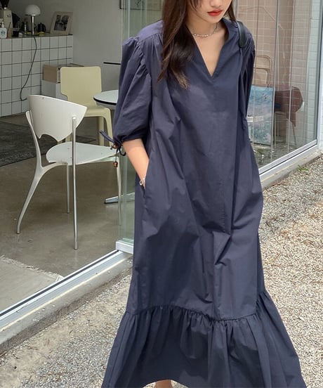 V neck long dress/3color