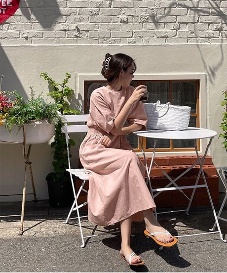 waist mark linen dress/3color