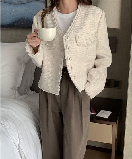 V neck tweed jacket/2color