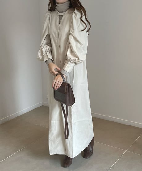 2way puff sleeve long dress/3color