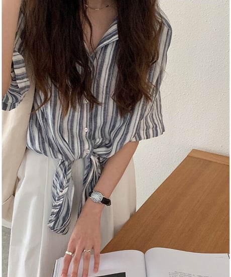 linen 100% stripe shirt/2color