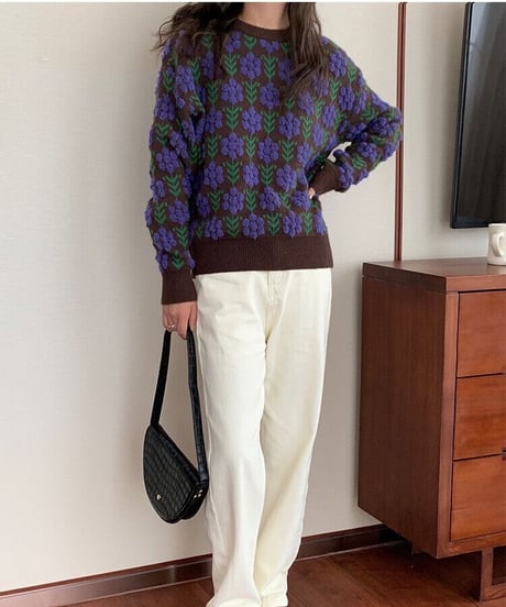 [OUTLET]retro flower knit pullover