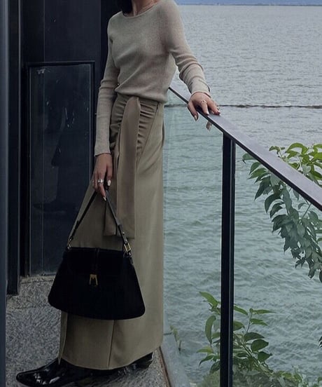 ribbon tight long skirt/2color