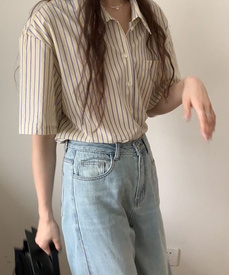 color stripe shirt(half sleeve)/2color