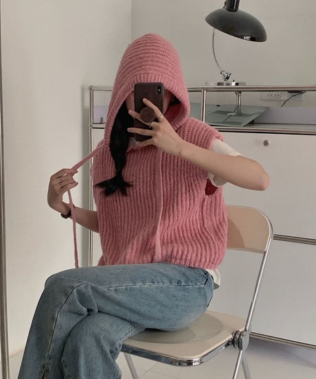 [OUTLET]hoodie knit vest/3color