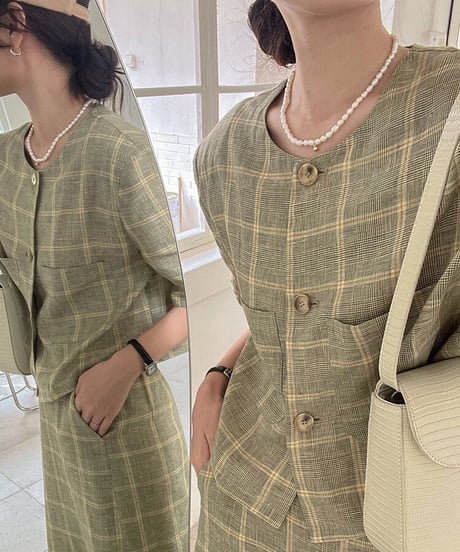 （linen 100%）linen check SET UP(上)/2color