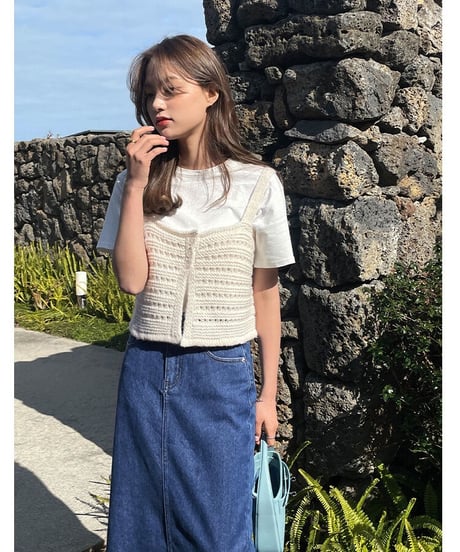 side slit denim long skirt