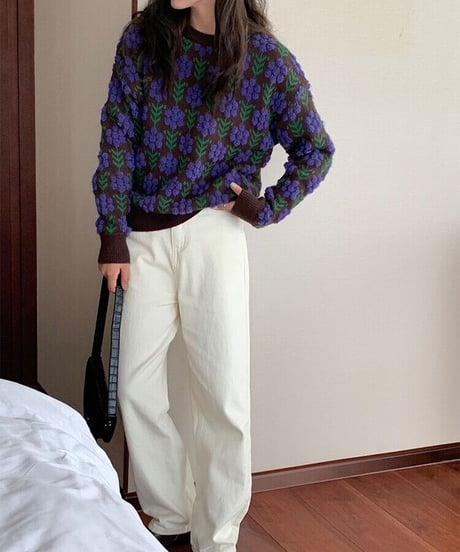 [OUTLET]retro flower knit pullover