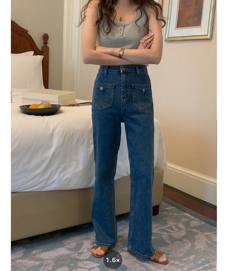front pocket semi flare denim/2color