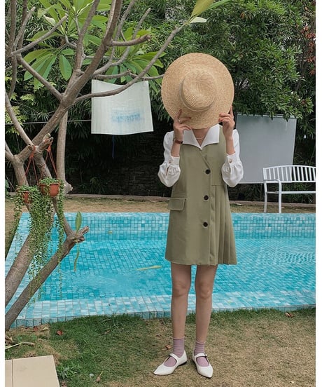 asymmetry vest one-piece/2color