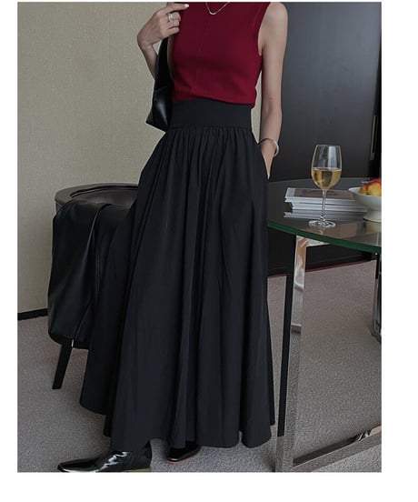 tuck flare maxi skirt/3color