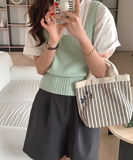 square neck knit bustier/4color