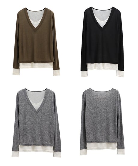 [OUTLET]V neck layered long-T/3color(ネコポス)