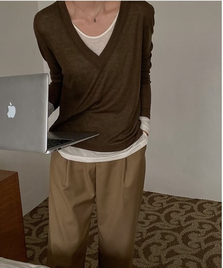 [OUTLET]V neck layered long-T/3color(ネコポス)
