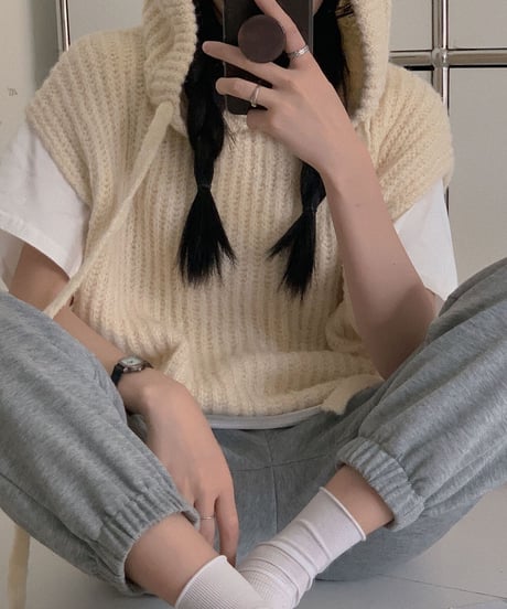 [OUTLET]hoodie knit vest/3color