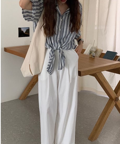 linen 100% stripe shirt/2color