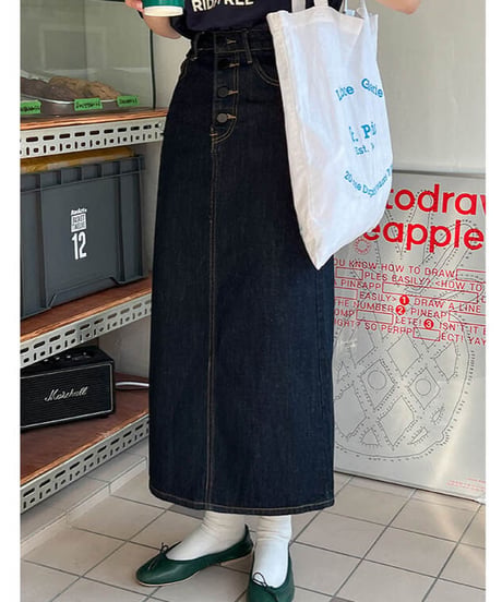 front button denim skirt/2color