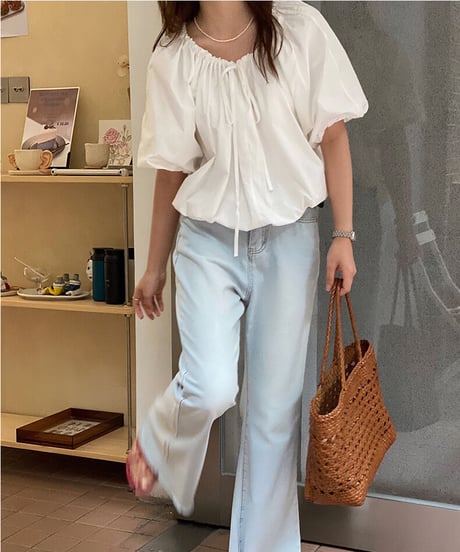 volume gather blouse(half sleeve)/2color(ネコポス)