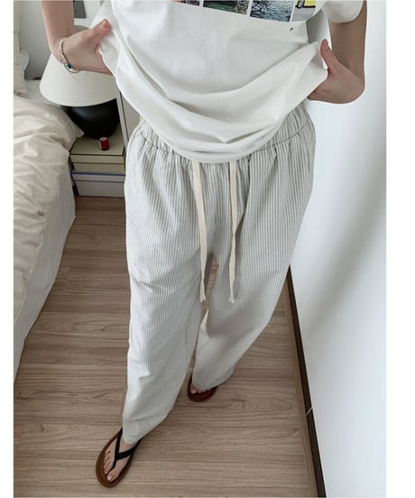 cotton linen stripe pant/2color