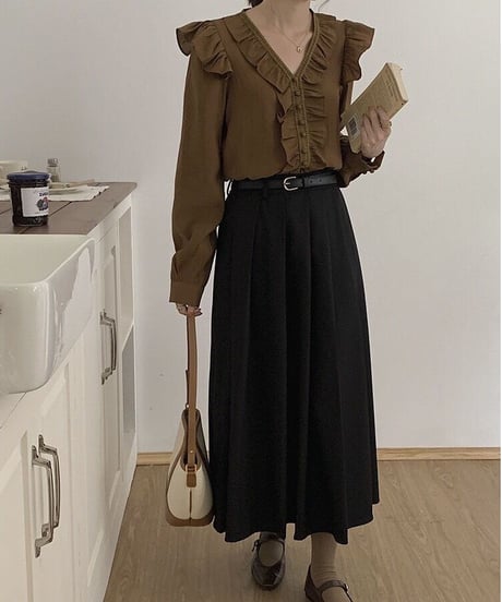 A line pleats long skirt/3color