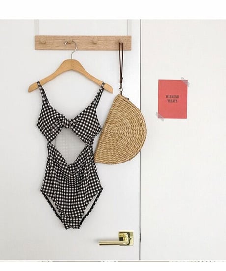gingham check ribbon swim wear/2color
