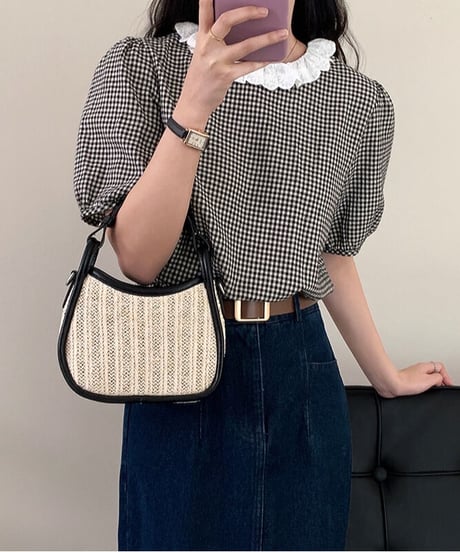 gingham check lace blouse(ネコポス)