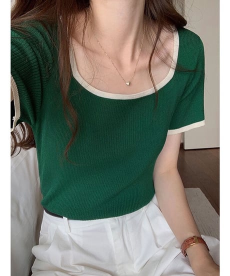 piping square neck tee/4color(ネコポス)