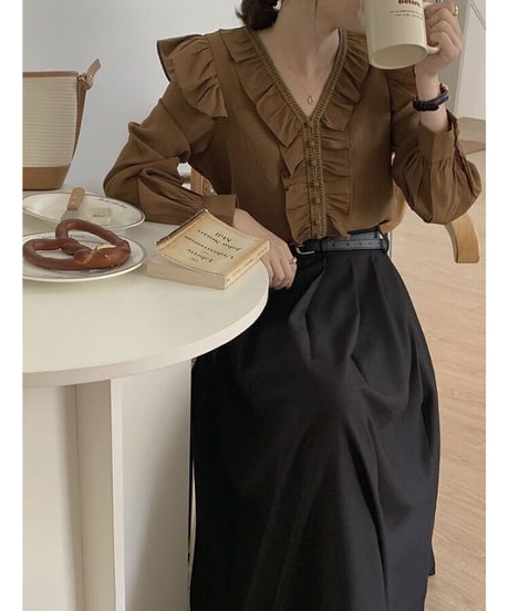 A line pleats long skirt/3color