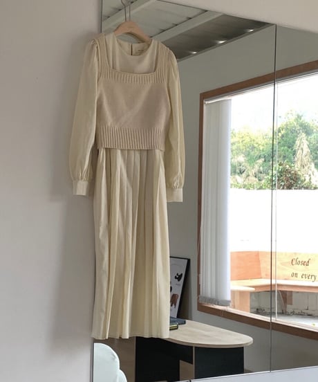 [OUTLET]pleats long dress/2color